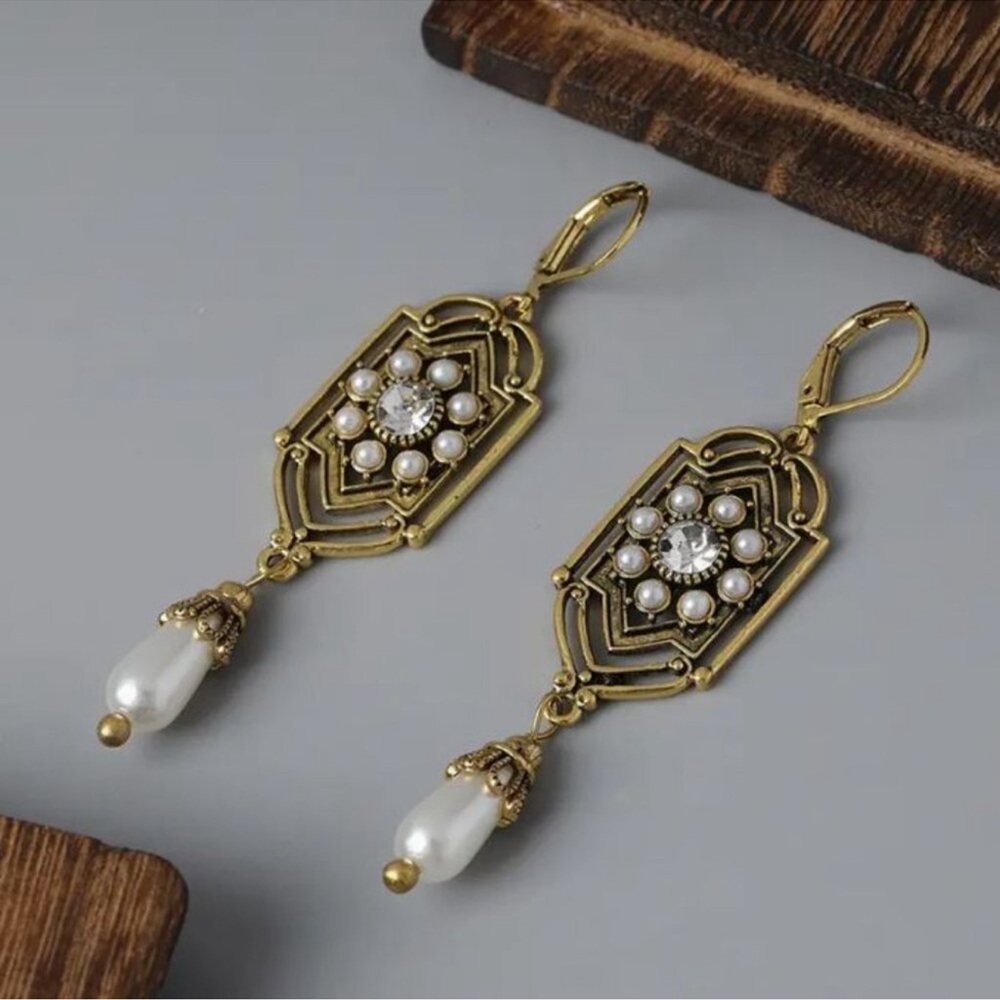 Victorian Edwardian Antique Gold and Seed Pearl Drop Earrings